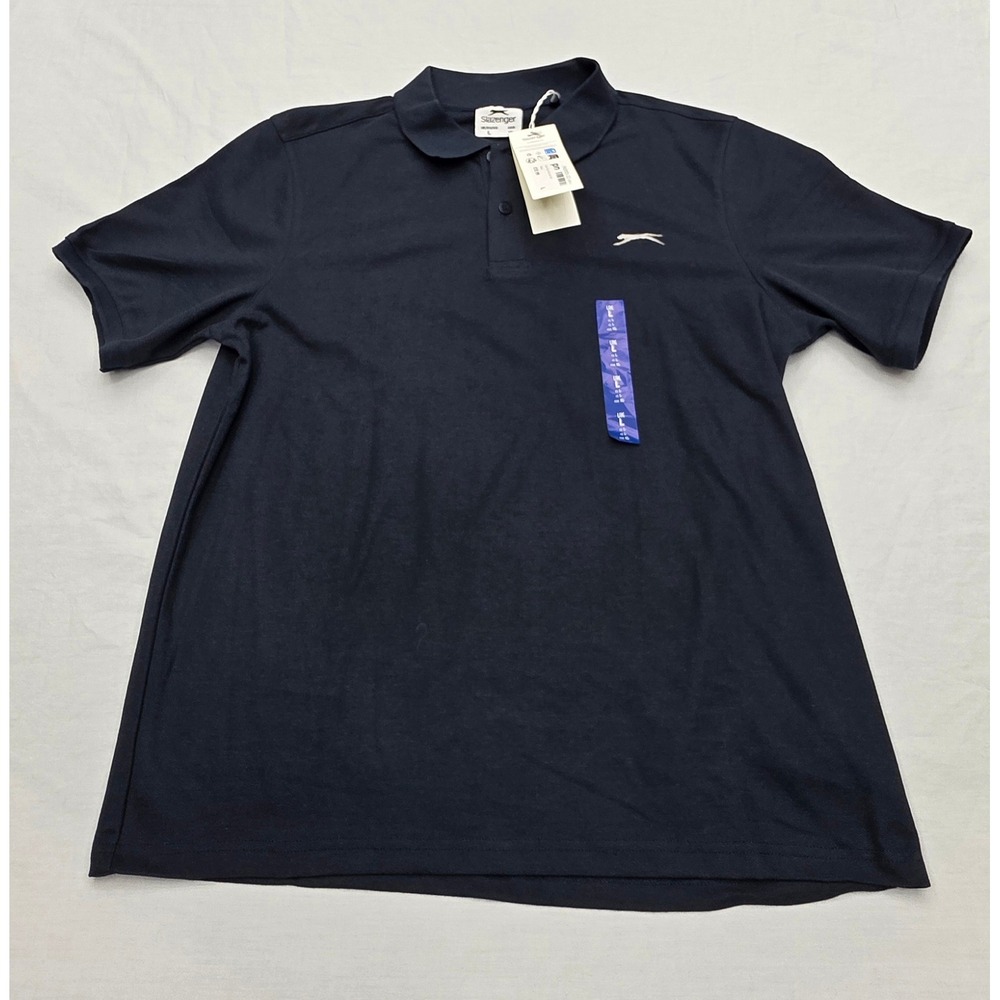 Slazenger Mens Plain Polo Shirt Navy Blue Embroidered Logo Size Large NWT